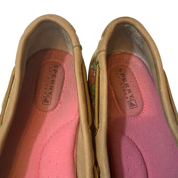 Sperry Top-Sider Angelfish Berry Floral Sequin Boat Shoes Tan Leather Size 7 - Picture 9 of 16